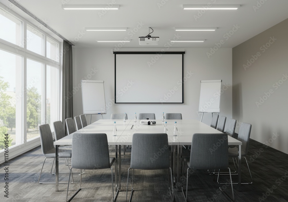 Fototapeta premium Modern conference room with projector and presentation setup