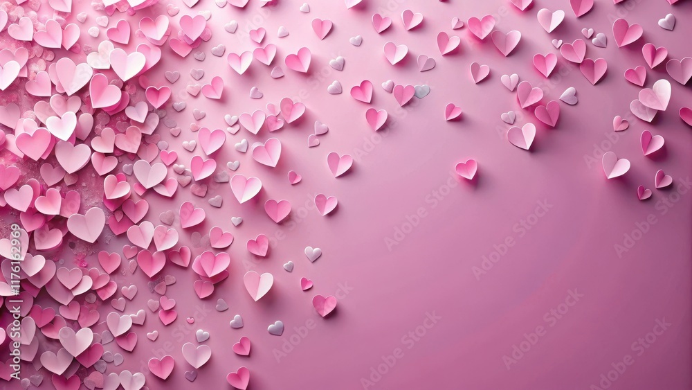 Fototapeta premium Pink paper hearts confetti overlay on a modern background, wedding, confetti, wedding,confetti, love, pink