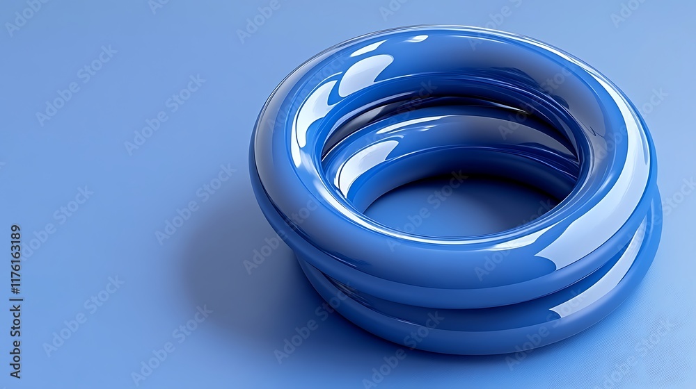 Creative 3D abstract interlocked rings placed on a smooth blue surface Creative 3D abstract interlocked rings placed on a smooth blue surface