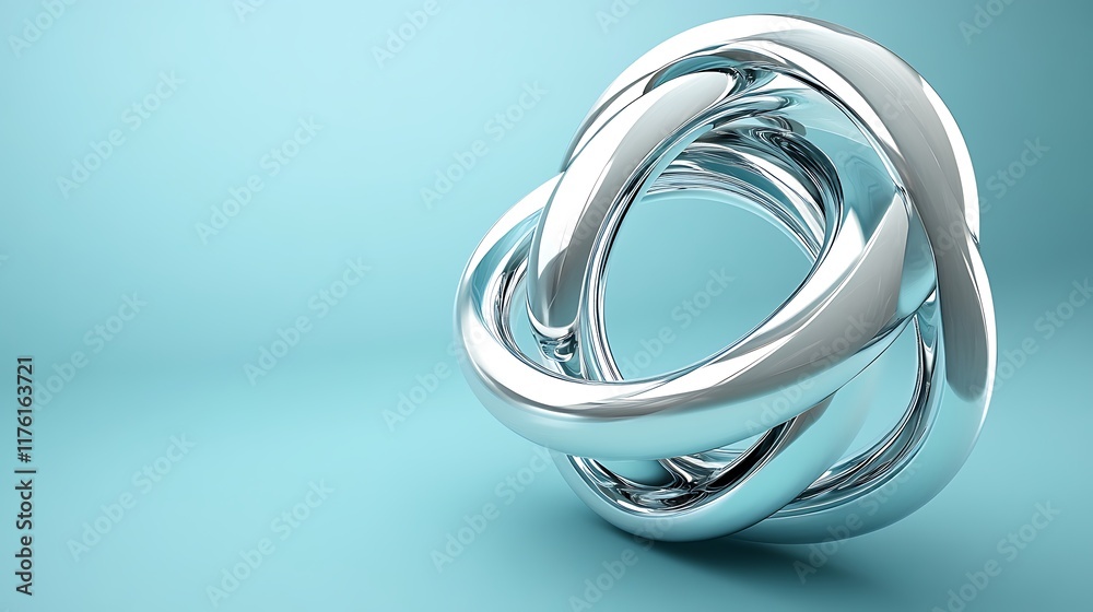 Elegant 3D abstract rings interlocked with a solid blue background Elegant 3D abstract rings interlocked with a solid blue background
