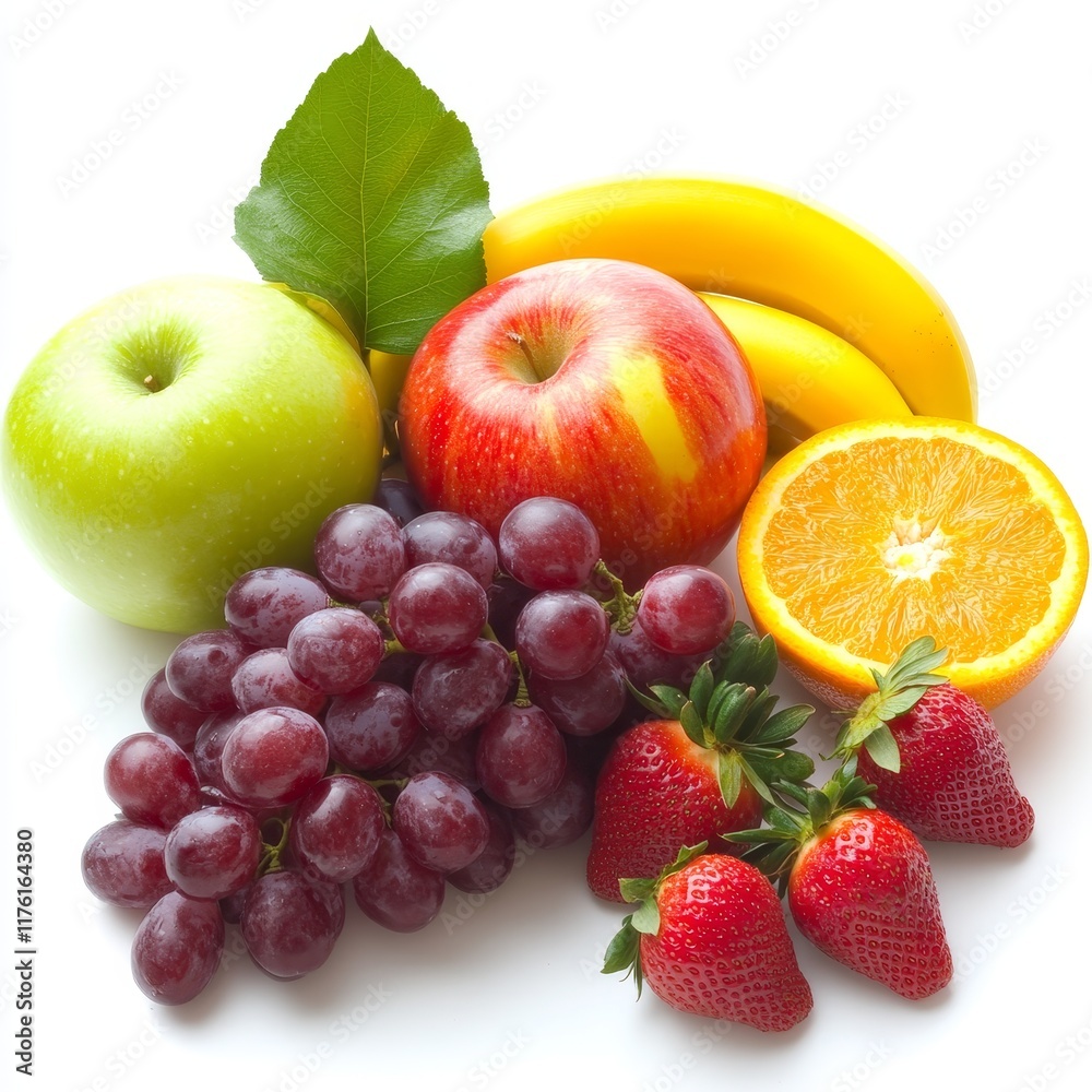 Fresh, ripe fruits apples, bananas, oranges, grapes, strawberries. Fresh, ripe fruits apples, bananas, oranges, grapes, strawberries.