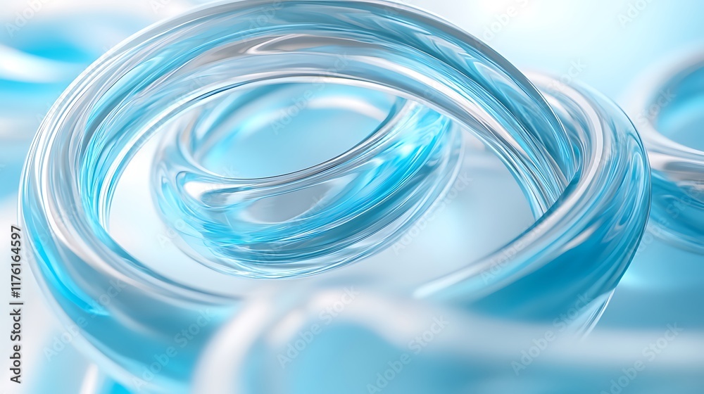 Naklejka premium Bright 3D render of interlocking rings in space with a soft blue background