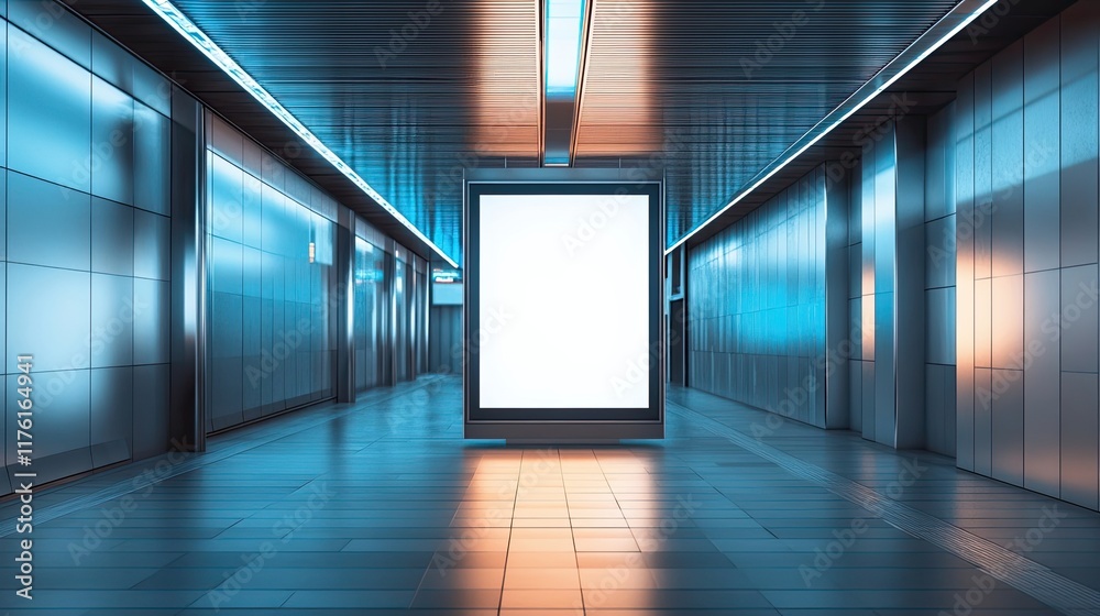 Blank Advertisement Sign In Modern Subway Corridor Blank Advertisement Sign In Modern Subway Corridor