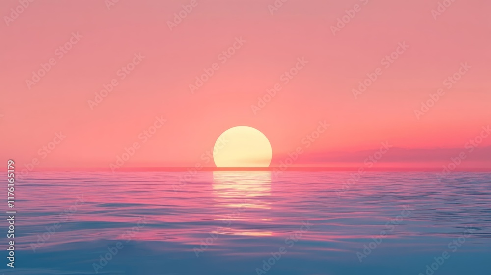 Pink sunset over calm ocean waters. Serene and peaceful scene. Pink sunset over calm ocean waters. Serene and peaceful scene.
