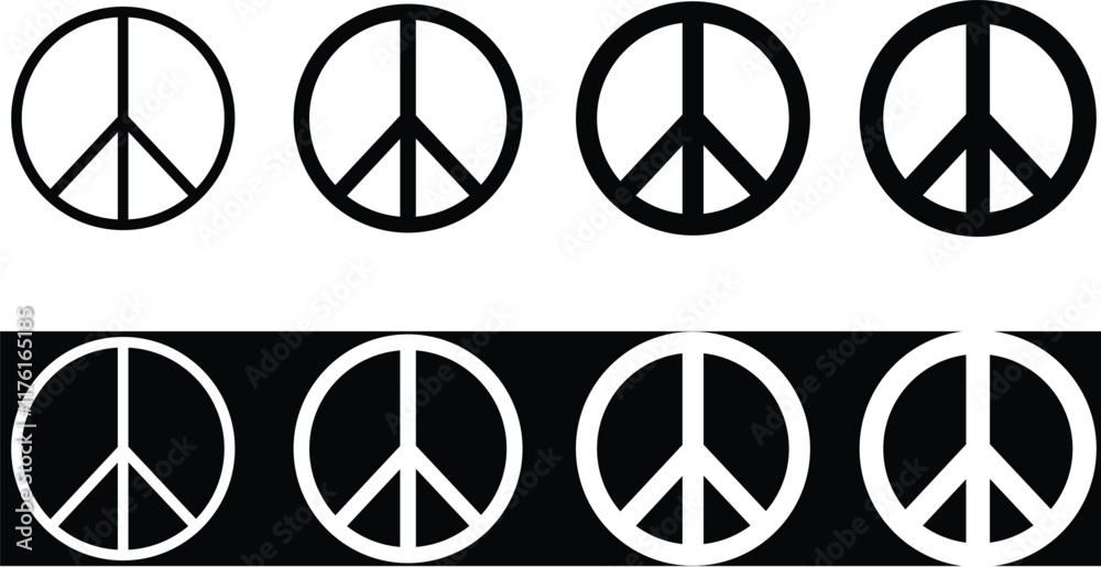 Peace signs of different thicknesses. Peace symbol. Peace signs of different thicknesses. Peace symbol.