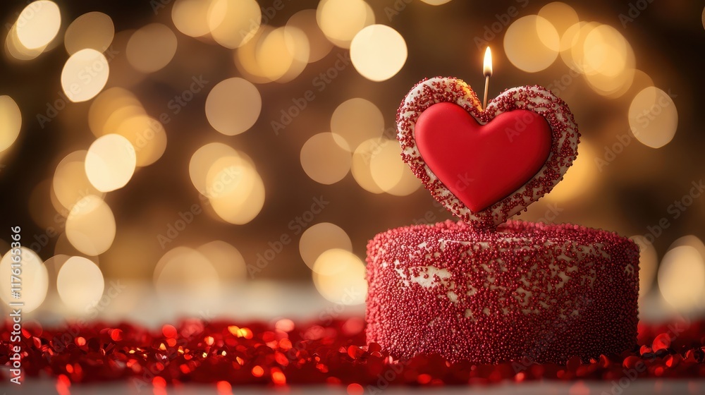 Fototapeta premium A romantic heartshaped cake topper displayed on a frosted cake with space for text at the top selective focus celebratory theme realistic composite dessert table backdrop