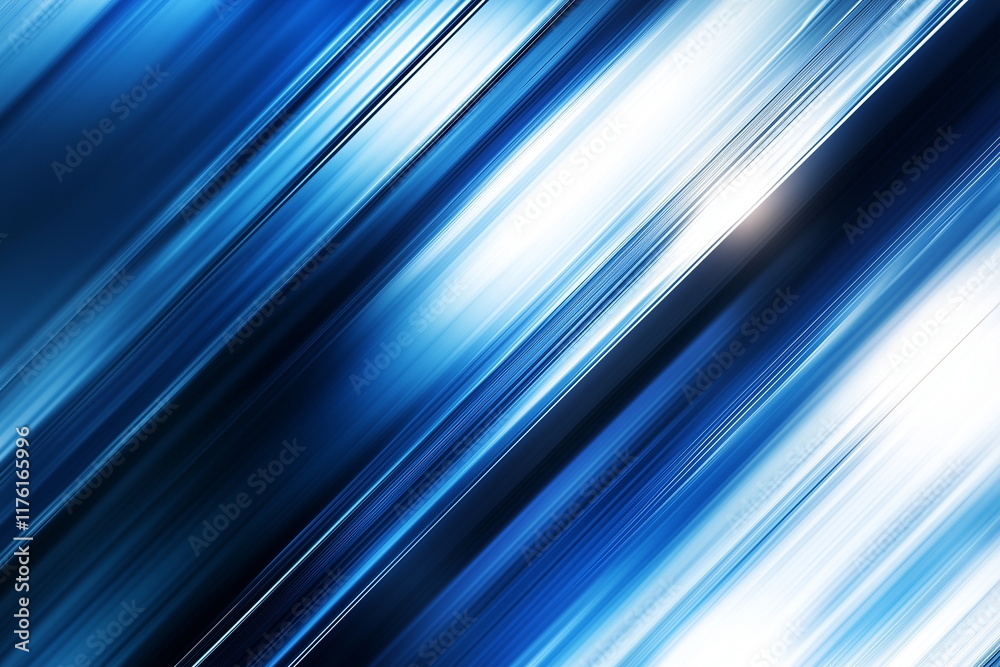 Fototapeta premium An abstract background of a metallic texture that glows with white light reflected on a dynamic blue diagonal pattern with a sense of speed.