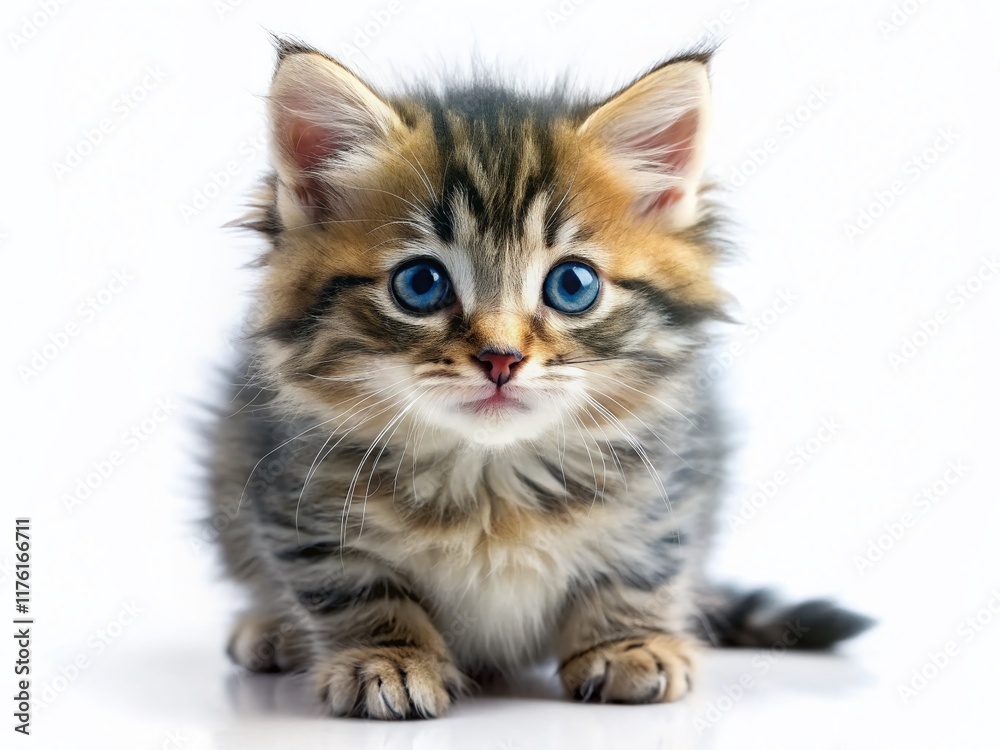 Adorable Tiny Kitten, Isolated White Background – Panoramic Stock Photo Adorable Tiny Kitten, Isolated White Background – Panoramic Stock Photo