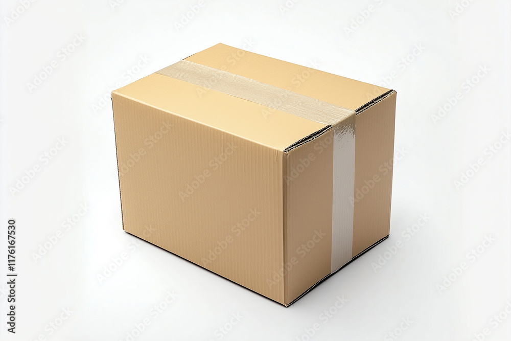 Close-up of a brown rectangular parcel box sealed with tape. Isolated on white background. Close-up of a brown rectangular parcel box sealed with tape. Isolated on white background.