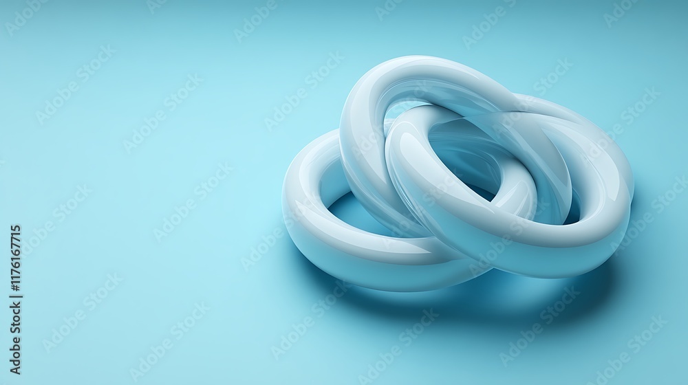 Fototapeta premium Elegant 3D interlocked rings with a luminous blue background and smooth shadowing