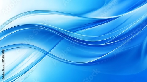 Vibrant blue abstract 3D curves blending with a colorful dynamic background