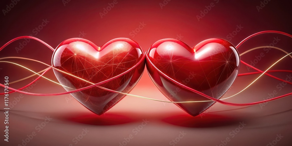 A close-up of two red hearts connected at the center