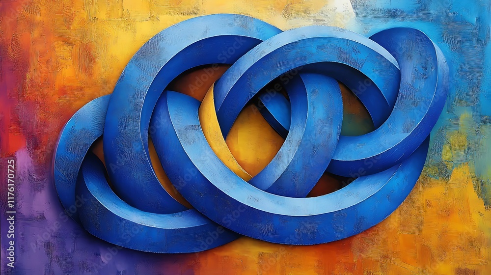 Abstract 3D blue design with intertwining shapes on a vivid colored background Abstract 3D blue design with intertwining shapes on a vivid colored background