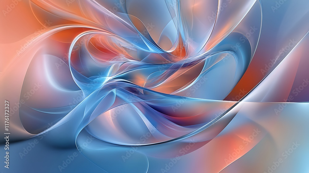 Fototapeta premium Soft blue 3D abstract design with gentle curves and a colorful gradient backdrop