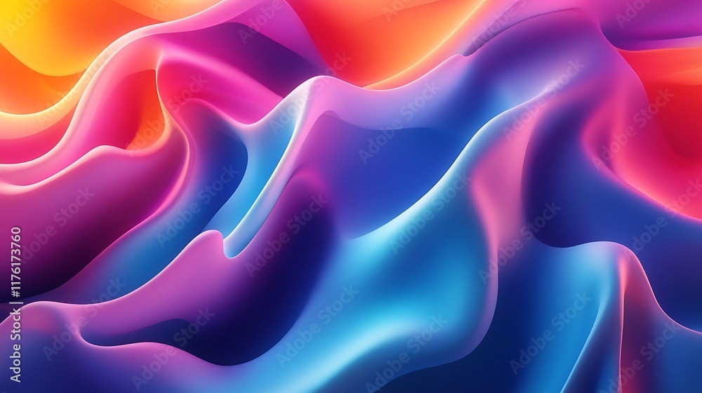 Obraz premium Blue 3D abstract design with smooth flowing curves and a radiant colored background