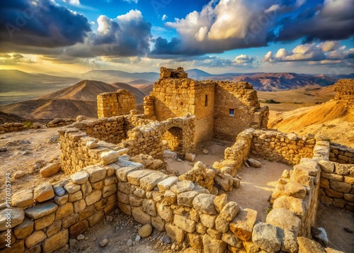 Ancient Zohar Fortress Ruins, Judea Desert - Candid Shot of Sun-Drenched Stones photo