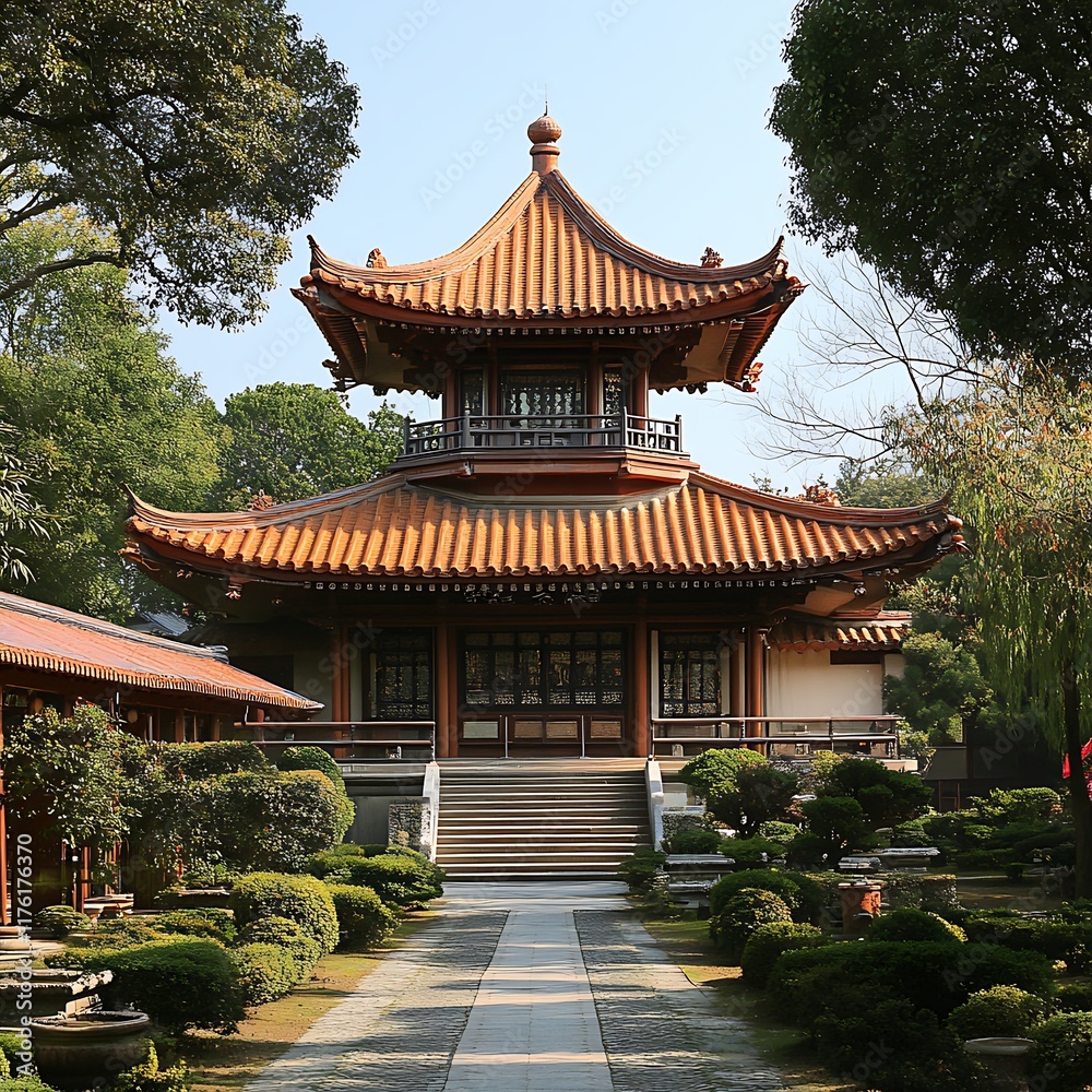 Serene Chinese Pavilion in a Tranquil Garden. Serene Chinese Pavilion in a Tranquil Garden.