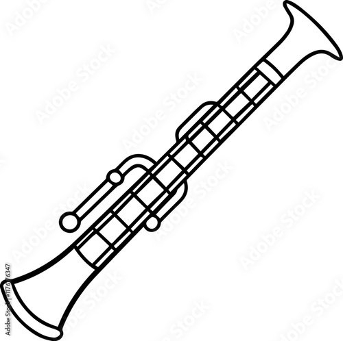 Black and White line art of an English Horn, vector illustration 