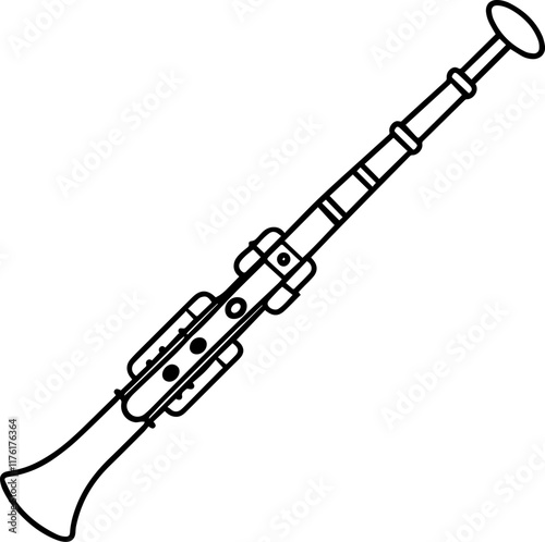 Black and White line art of an English Horn, vector illustration 
