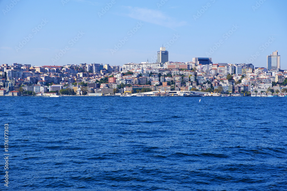 Fototapeta premium Istanbul Beyoğlu city skyline and blue Sea of Marmara