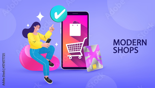woman shopping online, add to cart , online payment, security system.