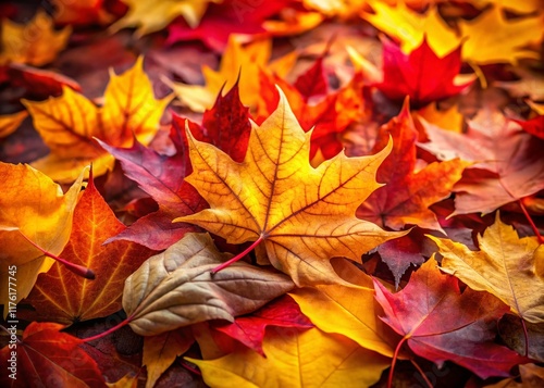 Autumn Leaves Pile, Warm Fall Colors,  High-Resolution Stock Photo