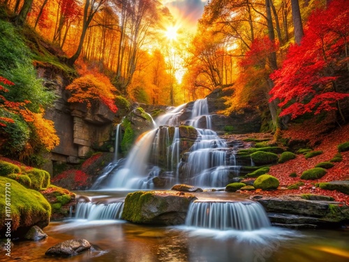 Autumn Waterfall Landscape Photography: Majestic Fall Foliage and Cascading Water