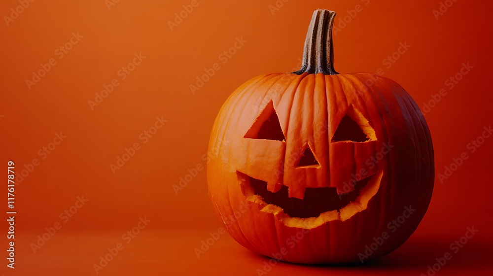 Pumpkin with orange fall background and plenty of space for decorative quotes