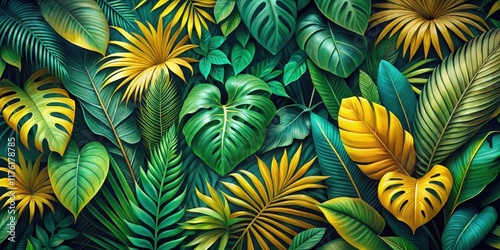 A vibrant tapestry of lush green and golden leaves, each meticulously crafted to evoke the beauty and tranquility of a tropical paradise.