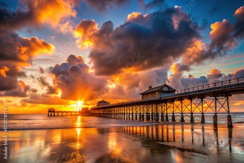 Birnbeck Pier Sunset Double Exposure, Weston-super-Mare, Somerset, UK photo