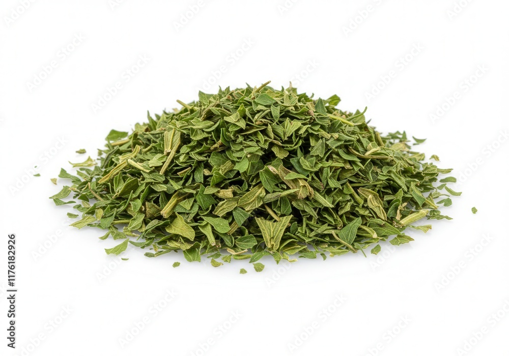 Freshly dried oregano leaves on white background for culinary use Freshly dried oregano leaves on white background for culinary use