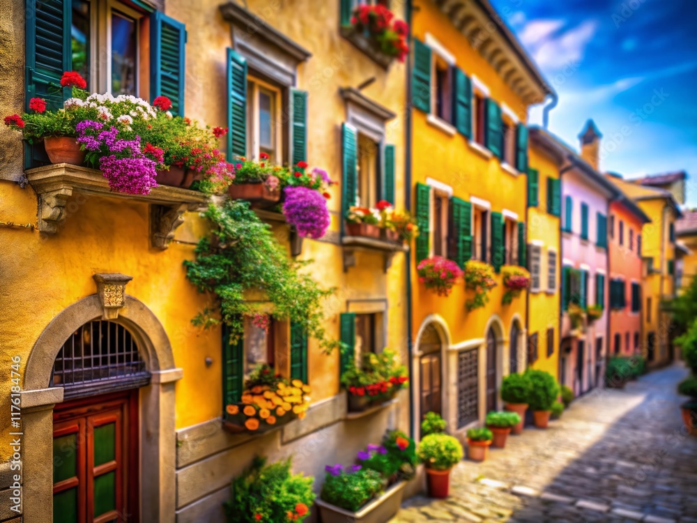 Charming Old Trieste House Facade, Italy - Tilt-Shift Miniature Photography Charming Old Trieste House Facade, Italy - Tilt-Shift Miniature Photography