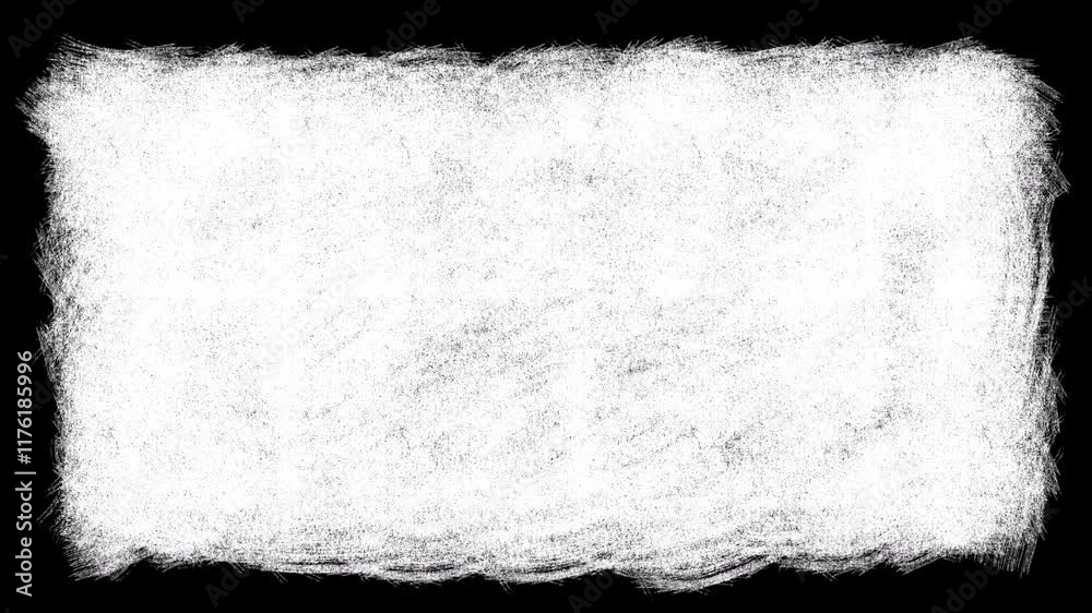 白いクレヨンで描いたもこもこの四角形/透過背景/黒板
