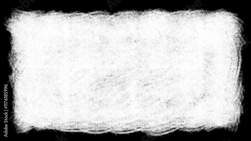 白いクレヨンで描いたもこもこの四角形/透過背景/黒板