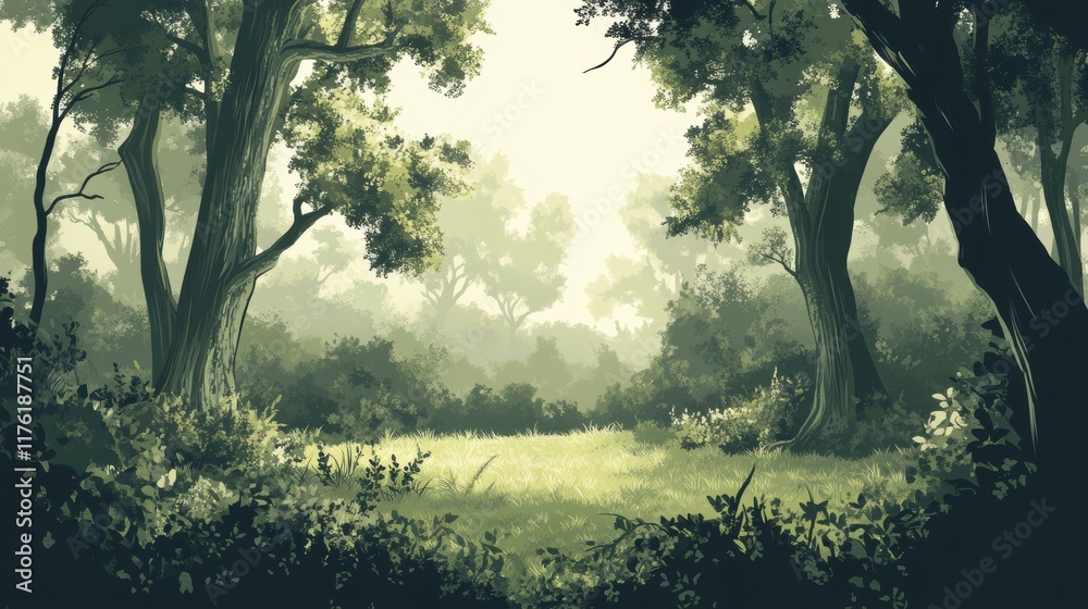 Fototapeta premium A Glimpse of Sunlight Through Dense Forest Canopies