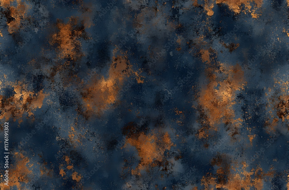 A grungy close-up of a weathered blue metal plate with rust, scratches, and bolts, showcasing industrial and vintage textures.

