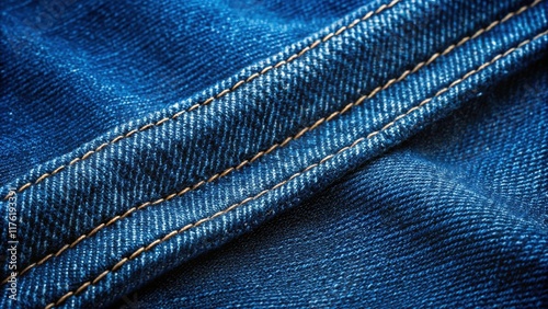 A Close-Up View of the Intricate Stitching on a Denim Fabric, Featuring a Smooth, Textured Surface and a Subtle Sheen That Creates a Depth of Field