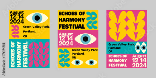 Event poster set with minimalist maximalist style, Promo  and sale flyer design for social media. Colorful poster collection for print. Trendy poster design for print and promotion