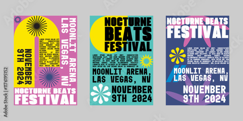 Event poster set with minimalist maximalist style, Promo  and sale flyer design for social media. Colorful poster collection for print. Trendy poster design for print and promotion