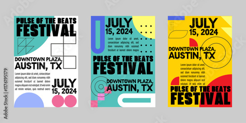 Event poster set with minimalist maximalist style, Promo  and sale flyer design for social media. Colorful poster collection for print. Trendy poster design for print and promotion