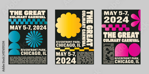 Event poster set with minimalist maximalist style, Promo  and sale flyer design for social media. Colorful poster collection for print. Trendy poster design for print and promotion