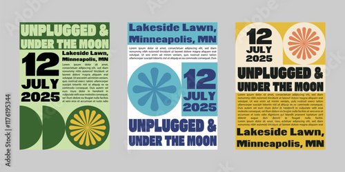 Event poster set with minimalist maximalist style, Promo  and sale flyer design for social media. Colorful poster collection for print. Trendy poster design for print and promotion