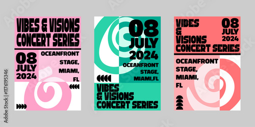 Event poster set with minimalist maximalist style, Promo  and sale flyer design for social media. Colorful poster collection for print. Trendy poster design for print and promotion