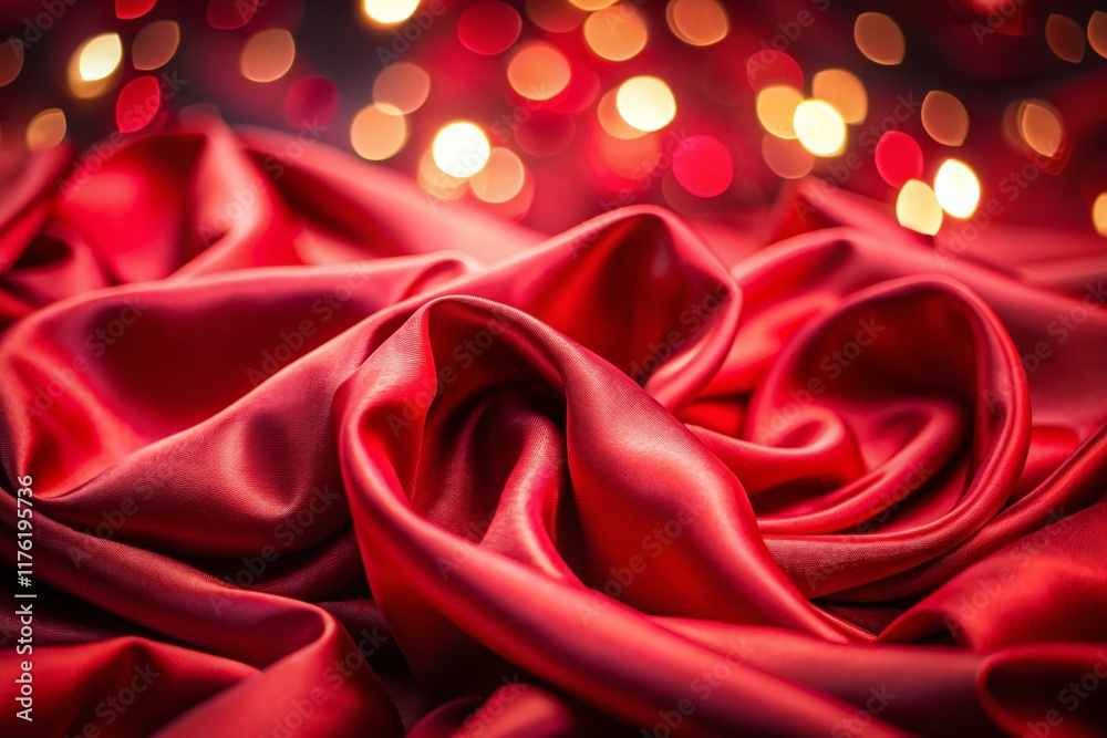 Obraz premium Crimson Red Silk Texture Abstract Background: Irregular Folds & Bokeh