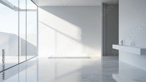 Wallpaper Mural A large, empty white room with a window and a sink Torontodigital.ca