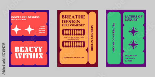 Event poster set with minimalist maximalist style, Promo  and sale flyer design for social media. Colorful poster collection for print. Trendy poster design for print and promotion