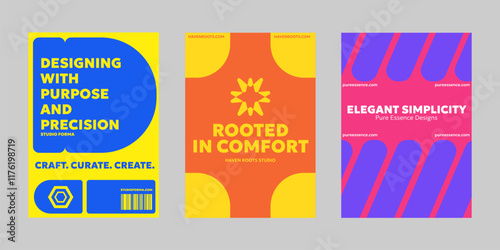 Event poster set with minimalist maximalist style, Promo  and sale flyer design for social media. Colorful poster collection for print. Trendy poster design for print and promotion