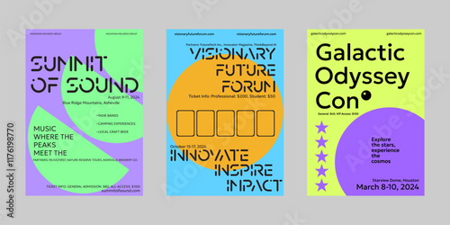 Event poster set with minimalist maximalist style, Promo  and sale flyer design for social media. Colorful poster collection for print. Trendy poster design for print and promotion