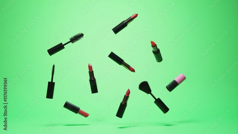 Levitating Makeup, a playful, floating beauty essentials implying effortless glamor, perfect for cosmetic ads, beauty blog posts, or social media campaign, Levitating Makeup, a playful, floating beauty essentials implying effortless glamor, perfect for cosmetic ads, beauty blog posts, or social media campaign,