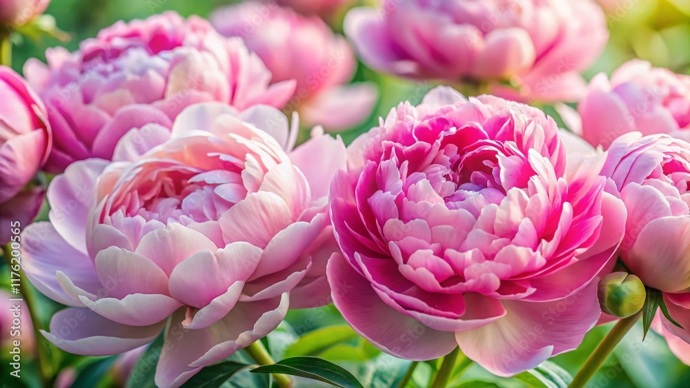 Delicate Pink Peonies Unfolding Petals - Close-Up Bloom Stock Photo